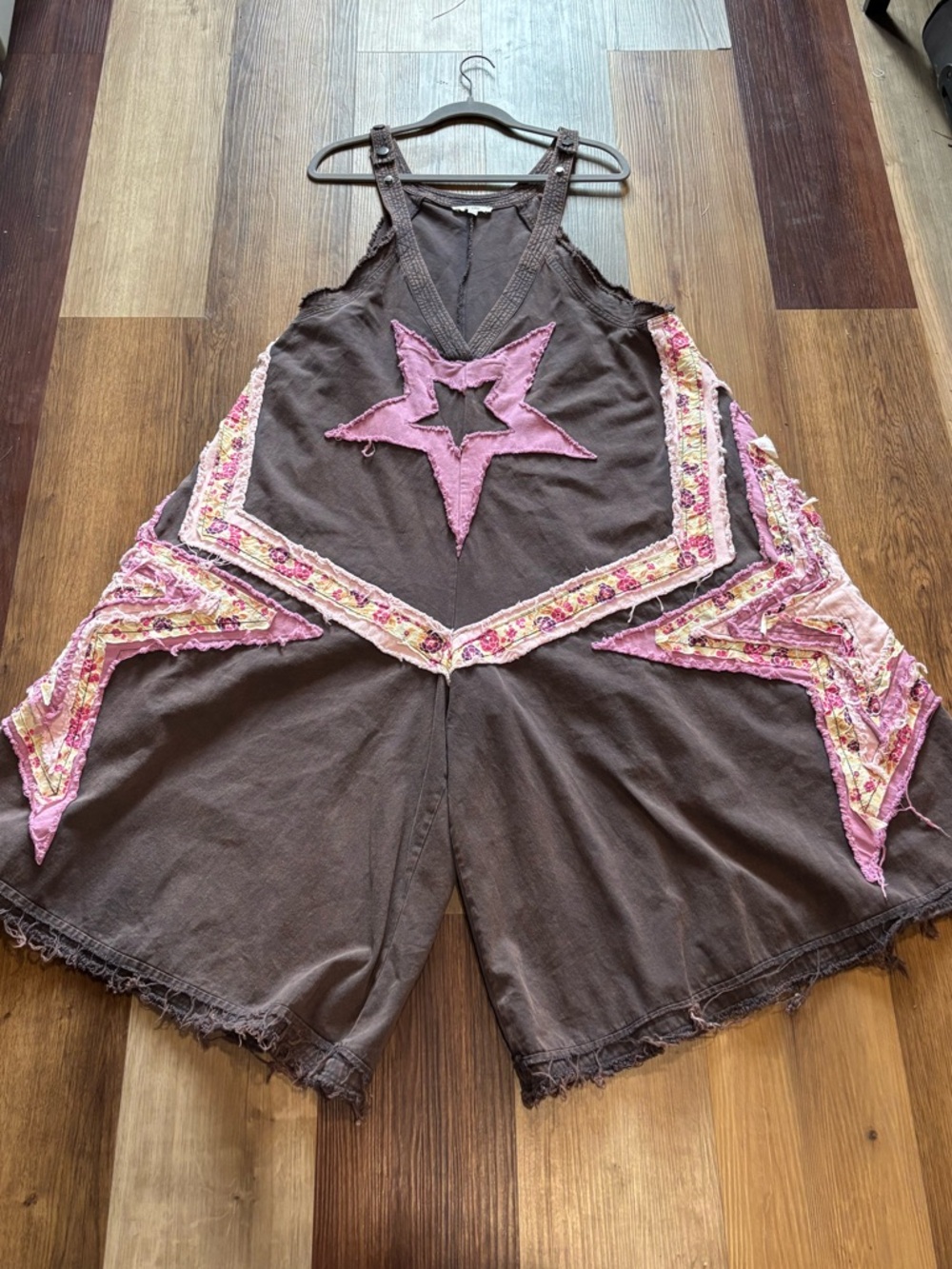 Wide Leg Jumpsuit Romper Floral Star Patchwork Applique XL
